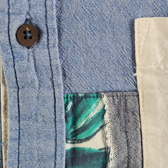 Desigual Regular XL Blue White Colorblock Floral Long Sleeve Button Up Shirt Reg - Picture 8 of 16